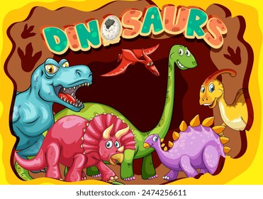 Bright and fun dinosaur illustration for children