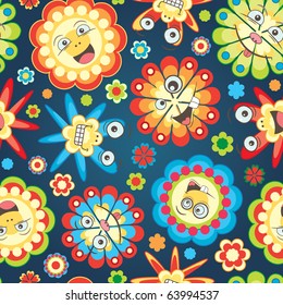 bright fun flowers for children in pattern