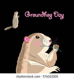 Bright fun graphics card for Groundhog Day