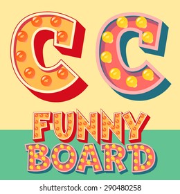 Bright funny comic vector lamp alphabet. Letter C