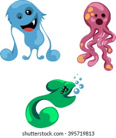 bright funny cute monsters for your design on white background