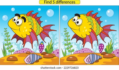 Los peces divertidos brillantes encuentran diferencias
