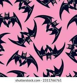 Bright funny magic pattern with bats . mystical Background with Halloween bats in a trendy cartoon style