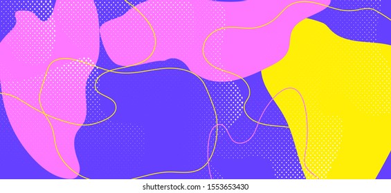 Bright Funny Pattern. Minimal Fluid Cover. Trendy Memphis Ornament. Colorful Geometric Background. Cool Pattern. Fashion Wave Banner. Summer Geometric Composition. Multicolor Cool Texture.