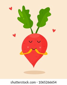 Bright funny poster with cute red radish