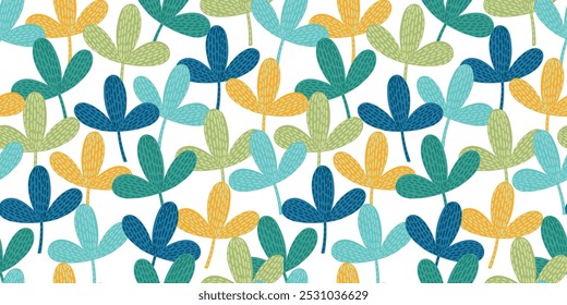 Bright funny seamless pattern with abstract leaves. Vector design for paper, cover, fabric, interior decor and other uses.