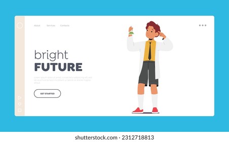Bright Future Landing Page Template. Schoolboy Character Hold Chemical Flask Exploring Wonders Of Science And Discovery. Eager To Learn And Experiment Chemistry. Cartoon People Vector Illustration