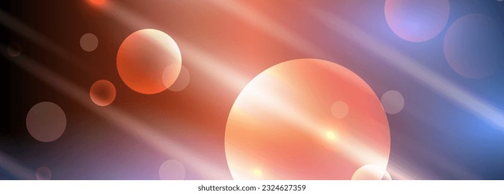 Bright futuristic abstract geometric background with circles, spheres and lines. Vector horizontal banner.