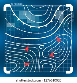 Bright futuristic map concept with charts on blue
