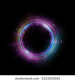 Bright futuristic portal with violet-blue glow of bright rays. Light ring, frame. Vector for web design.	
