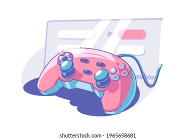 Bright gamepad with knobs vector illustration. Joystick or controller flat style. Fun pastime. Gaming and entertainment concept. Isolated on white background