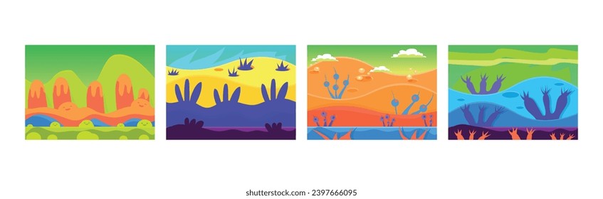 Bright Gaming Background with Abstract Nature Environment Vector Set