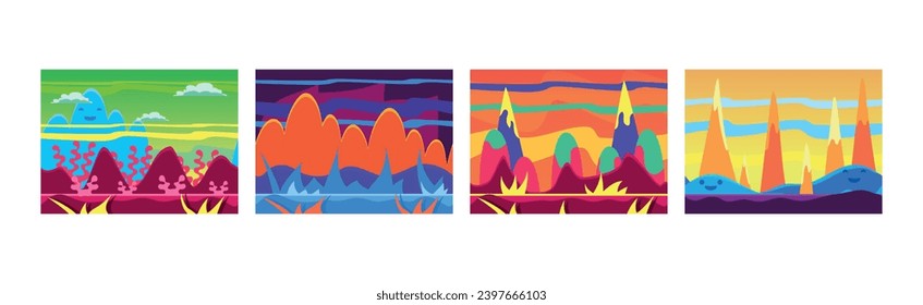 Bright Gaming Background with Abstract Nature Environment Vector Set