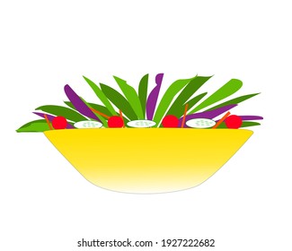 Bright Garden Salad in a Yellow Bowl Vector