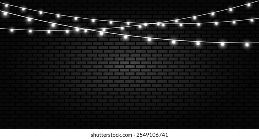 Bright garland on a brick wall.Vector eps 10.