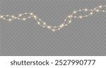 
Bright garlands with golden shine. Christmas lights for holiday illustrations. Yellow garlands glow sparkle with light effect