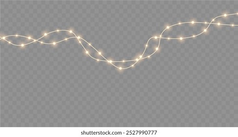 
Bright garlands with golden shine. Christmas lights for holiday illustrations. Yellow garlands glow sparkle with light effect