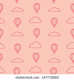 Bright gentle pattern of clouds and balloons. Made line art style. Suitable for decorating a child's darling and decor.