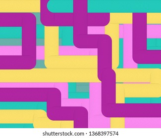 bright geometric abstract background modern hipster futuristic graphic. pattern with yellow blue lilac pink lines. Neon poster retro disco 80s. Cover layout template. Material design concept