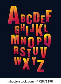 Bright geometric alphabet (Latin) on black. Poster in school. ABC