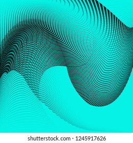 Bright geometric aquamarine black half tone pattern. Soft dynamic lines. Abstract vector illustration with dots. Modern polka dots background. Halftone pop art backdrop 