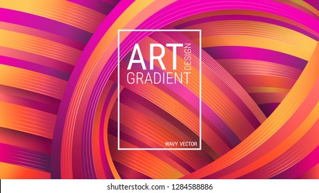 Bright Geometric Background. Abstract Rainbow-shaped Shapes. Violet And Orange Curved Lines. Dynamic Effect Energy And Movement. Interlacing Paths. 3D Volume. Soft Gradients.