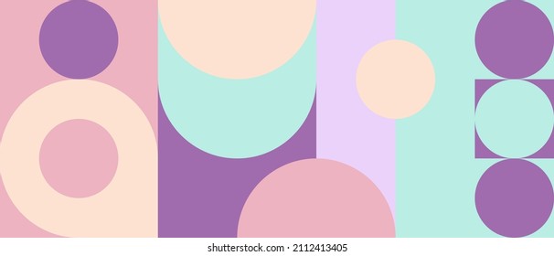 Bright geometric background for childrens textile or wallpaper design, Scandinavian retro style pattern. Colored circles, triangles and squares with seamless texture for web cover design.