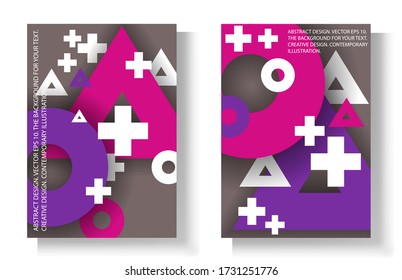 Bright, geometric background. Shapes and symbols on a gray background. Background
posters and banners. Stock vector.