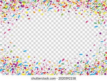 Bright Geometric Background Transparent Vector. Round Wallpaper Card. Celebrate Design. Green Confetti Fiesta Frame. Yellow Flying.
