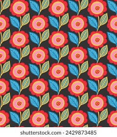 Bright Geometric Floral Retro Pattern. Vector illustration