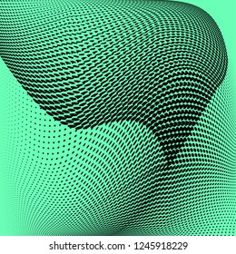 Bright geometric green black half tone pattern. Soft dynamic lines. Abstract vector illustration with dots. Modern polka dots background. Halftone pop art backdrop 