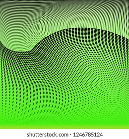 Bright geometric green black half tone pattern. Soft dynamic lines. Abstract vector illustration with dots. Modern polka dots background. Halftone pop art backdrop 