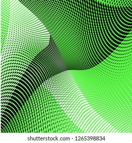 Bright geometric green black half tone pattern. Soft dynamic lines. Abstract vector illustration with dots. Modern polka dots background. Halftone pop art backdrop 