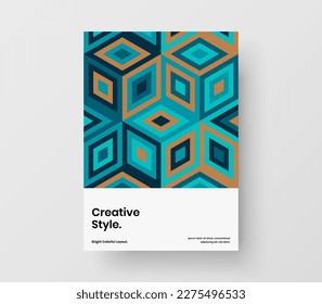 Bright geometric hexagons cover template. Vivid booklet vector design layout.