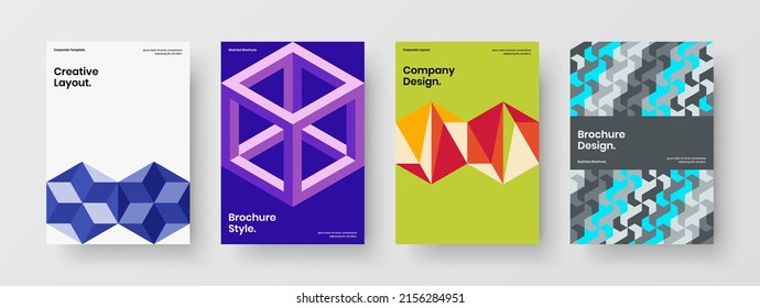 Bright geometric hexagons front page layout set. Colorful company cover A4 vector design concept bundle.