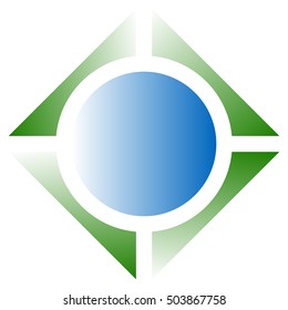 Bright geometric logo or icon with square and circle