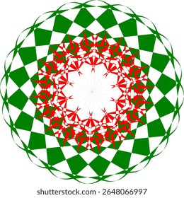 A bright geometric mandala with a multi-colored pattern. The symmetrical design radiates energy and harmony, combining sharp angles with flowing curves in a kaleidoscope of colors.