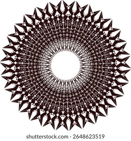 A bright geometric mandala with a multi-colored pattern. The symmetrical design radiates energy and harmony, combining sharp angles with flowing curves in a kaleidoscope of colors.