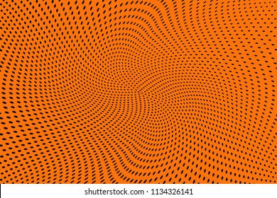 Bright geometric orange black grunge halftone pattern. Soft dynamic lines. Abstract vector illustration with dots. Modern polka dots background
