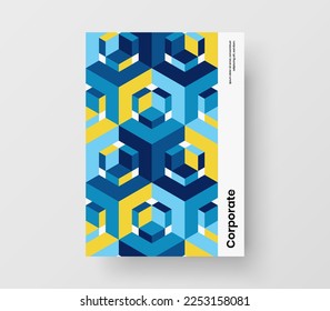 Bright geometric pattern annual report template. Multicolored corporate identity A4 design vector illustration.