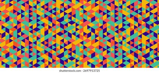 Bright geometric pattern background with colorful triangles and abstract composition. Perfect for wallpapers, posters, and wrapping themes
