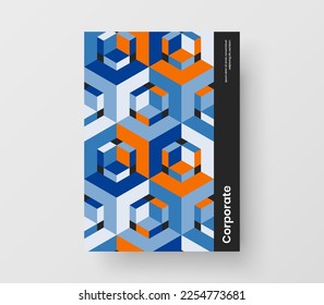 Bright geometric pattern front page template. Fresh placard design vector layout.