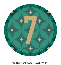 Bright Geometric Pattern with Number 7 in Gold Centered on a Circular Design