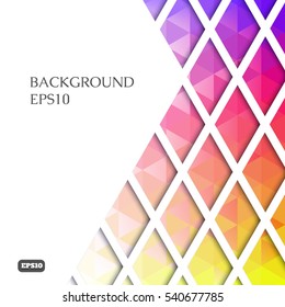 Bright geometric pattern on a background of the triangles. White empty space.
