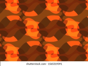 Bright geometric pattern. Orange, Brown colors doodle shapes. Vector design. Modern art illustration. Funky geo print. Original camouflage pattern. Urbam military design