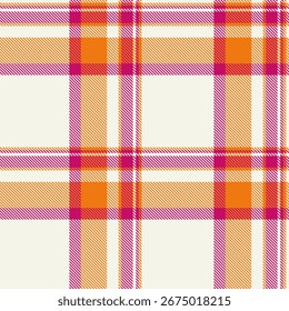 Bright, geometric plaid pattern in bold pink and orange hues. Textile design, perfect for fashion, backgrounds, or holiday themes. A versatile, seamless backdrop.