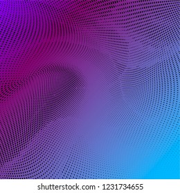 Bright geometric purple violet blue gradient halftone pattern. Soft dynamic lines. Abstract half tone vector illustration with dots. Modern trendy polka dots background. EPS 10