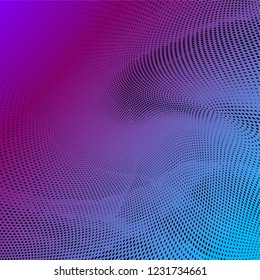 Bright geometric purple violet blue gradient halftone pattern. Soft dynamic lines. Abstract half tone vector illustration with dots. Modern trendy polka dots background. EPS 10