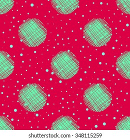 Bright geometric seamless pattern with circles in grunge style. Vector illustration.