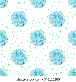 Bright geometric seamless pattern with circles in grunge style. Vector illustration.